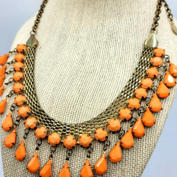 80s Cool Egyptian Style Collar Bib Necklace Orange By Laila Rowe - Picture 2 of 5